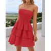 imageZESICA Womens Summer Strapless Smocked Tube Dress 2025 Off Shoulder Ruffle Tiered Flowy Beach Boho Mini SundressRed