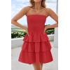 imageZESICA Womens Summer Strapless Smocked Tube Dress 2025 Off Shoulder Ruffle Tiered Flowy Beach Boho Mini SundressRed
