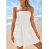 imageZESICA Womens Summer Strapless Smocked Tube Dress 2025 Off Shoulder Ruffle Tiered Flowy Beach Boho Mini SundressWhite