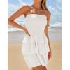 imageZESICA Womens Summer Strapless Smocked Tube Dress 2025 Off Shoulder Ruffle Tiered Flowy Beach Boho Mini SundressWhite