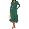 imageZESICA Womens 2025 Spring Long Sleeve Crewneck Ribbed Knit High Waist Midi Sweater Dresses with BeltGreen