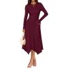 imageZESICA Womens 2025 Spring Long Sleeve Crewneck Ribbed Knit High Waist Midi Sweater Dresses with BeltWine