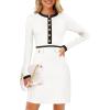 imageZESICA Womens Fall Long Sleeve Bodycon Sweater Dress Crewneck Button Knit Color Block Party Mini DressesWhite