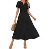 imageZESICA Womens Summer Casual Midi Dresses 2025 Short Sleeve V Neck Elastic Waist Elegant Boho Flowy Long Dress with PocketBlack
