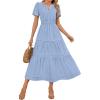 imageZESICA Womens Summer Casual Midi Dresses 2025 Short Sleeve V Neck Elastic Waist Elegant Boho Flowy Long Dress with PocketBlue