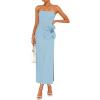 imageZESICA Womens Summer Strapless Bodycon Maxi Dress 2025 Ribbed Knit Backless Floral Tube Cocktail Party Long DressesBlue