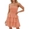 imageZESICA Womens Summer Strapless Smocked Tube Dress 2025 Off Shoulder Ruffle Tiered Flowy Beach Boho Mini SundressPeach