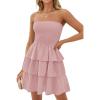 imageZESICA Womens Summer Strapless Smocked Tube Dress 2025 Off Shoulder Ruffle Tiered Flowy Beach Boho Mini SundressPink