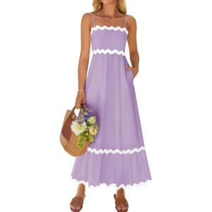 imageZESICA Womens 2025 Summer Spaghetti Straps Sleeveless Backless Sundress Flowy Smocked Lace Swing A Line Midi DressLight Purple