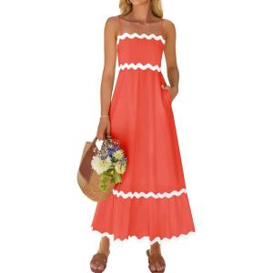 imageZESICA Womens 2025 Summer Spaghetti Straps Sleeveless Backless Sundress Flowy Smocked Lace Swing A Line Midi DressWatermelon Red