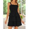imageZESICA Summer Mini Dresses for Women 2025 Sleeveless Smocked Square Neck Ruffle Tiered Layered A Line Short Beach SundressBlack