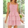 imageZESICA Summer Mini Dresses for Women 2025 Sleeveless Smocked Square Neck Ruffle Tiered Layered A Line Short Beach SundressPink