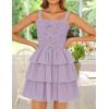imageZESICA Summer Mini Dresses for Women 2025 Sleeveless Smocked Square Neck Ruffle Tiered Layered A Line Short Beach SundressPurple
