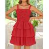 imageZESICA Summer Mini Dresses for Women 2025 Sleeveless Smocked Square Neck Ruffle Tiered Layered A Line Short Beach SundressRed