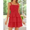 imageZESICA Summer Mini Dresses for Women 2025 Sleeveless Smocked Square Neck Ruffle Tiered Layered A Line Short Beach SundressRed