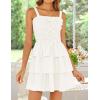 imageZESICA Summer Mini Dresses for Women 2025 Sleeveless Smocked Square Neck Ruffle Tiered Layered A Line Short Beach SundressWhite