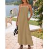 imageZESICA Womens 2025 Summer Boho Sleeveless Maxi Dress Spaghetti Straps Casual Flowy A Line Beach Party Long DressesKhaki