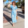 imageZESICA Womens 2025 Summer Floral V Neck Midi Dress Boho Short Sleeve High Waist Flowy Beach Vacation Dresses with BeltBlue