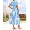 imageZESICA Womens 2025 Summer Floral V Neck Midi Dress Boho Short Sleeve High Waist Flowy Beach Vacation Dresses with BeltBlue