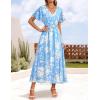 imageZESICA Womens 2025 Summer Floral V Neck Midi Dress Boho Short Sleeve High Waist Flowy Beach Vacation Dresses with BeltBlue