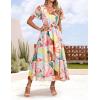 imageZESICA Womens 2025 Summer Floral V Neck Midi Dress Boho Short Sleeve High Waist Flowy Beach Vacation Dresses with BeltBlue Pink
