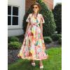 imageZESICA Womens 2025 Summer Floral V Neck Midi Dress Boho Short Sleeve High Waist Flowy Beach Vacation Dresses with BeltBlue Pink