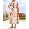 imageZESICA Womens 2025 Summer Floral V Neck Midi Dress Boho Short Sleeve High Waist Flowy Beach Vacation Dresses with BeltBlue Pink