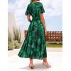 imageZESICA Womens 2025 Summer Floral V Neck Midi Dress Boho Short Sleeve High Waist Flowy Beach Vacation Dresses with BeltDarkgreen