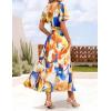 imageZESICA Womens 2025 Summer Floral V Neck Midi Dress Boho Short Sleeve High Waist Flowy Beach Vacation Dresses with BeltFloral Orange