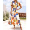 imageZESICA Womens 2025 Summer Floral V Neck Midi Dress Boho Short Sleeve High Waist Flowy Beach Vacation Dresses with BeltFloral Orange