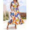 imageZESICA Womens 2025 Summer Floral V Neck Midi Dress Boho Short Sleeve High Waist Flowy Beach Vacation Dresses with BeltFloral Orange