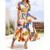 imageZESICA Womens 2025 Summer Floral V Neck Midi Dress Boho Short Sleeve High Waist Flowy Beach Vacation Dresses with BeltFloral Orange