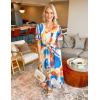 imageZESICA Womens 2025 Summer Floral V Neck Midi Dress Boho Short Sleeve High Waist Flowy Beach Vacation Dresses with BeltFloral Orange