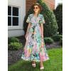 imageZESICA Womens 2025 Summer Floral V Neck Midi Dress Boho Short Sleeve High Waist Flowy Beach Vacation Dresses with BeltGreen
