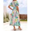 imageZESICA Womens 2025 Summer Floral V Neck Midi Dress Boho Short Sleeve High Waist Flowy Beach Vacation Dresses with BeltGreen