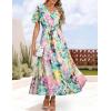 imageZESICA Womens 2025 Summer Floral V Neck Midi Dress Boho Short Sleeve High Waist Flowy Beach Vacation Dresses with BeltGreen