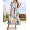 imageZESICA Womens 2025 Summer Floral V Neck Midi Dress Boho Short Sleeve High Waist Flowy Beach Vacation Dresses with BeltGreen