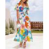 imageZESICA Womens 2025 Summer Floral V Neck Midi Dress Boho Short Sleeve High Waist Flowy Beach Vacation Dresses with BeltOrangeyellow