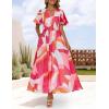 imageZESICA Womens 2025 Summer Floral V Neck Midi Dress Boho Short Sleeve High Waist Flowy Beach Vacation Dresses with BeltRose