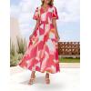 imageZESICA Womens 2025 Summer Floral V Neck Midi Dress Boho Short Sleeve High Waist Flowy Beach Vacation Dresses with BeltRose