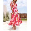 imageZESICA Womens 2025 Summer Floral V Neck Midi Dress Boho Short Sleeve High Waist Flowy Beach Vacation Dresses with BeltRose