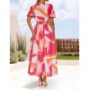 imageZESICA Womens 2025 Summer Floral V Neck Midi Dress Boho Short Sleeve High Waist Flowy Beach Vacation Dresses with BeltRose