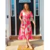 imageZESICA Womens 2025 Summer Floral V Neck Midi Dress Boho Short Sleeve High Waist Flowy Beach Vacation Dresses with BeltRose