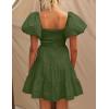 imageZESICA Womens Boho 2025 Summer Square Neck Puff Sleeve Off Shoulder Smocked Tiered Casual A Line Short Mini DressArmygreen