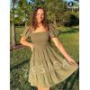 imageZESICA Womens Boho 2025 Summer Square Neck Puff Sleeve Off Shoulder Smocked Tiered Casual A Line Short Mini DressArmygreen