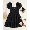 imageZESICA Womens Boho 2025 Summer Square Neck Puff Sleeve Off Shoulder Smocked Tiered Casual A Line Short Mini DressBlack