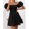 imageZESICA Womens Boho 2025 Summer Square Neck Puff Sleeve Off Shoulder Smocked Tiered Casual A Line Short Mini DressBlack