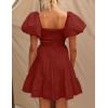 imageZESICA Womens Boho 2025 Summer Square Neck Puff Sleeve Off Shoulder Smocked Tiered Casual A Line Short Mini DressBrickred