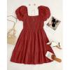 imageZESICA Womens Boho 2025 Summer Square Neck Puff Sleeve Off Shoulder Smocked Tiered Casual A Line Short Mini DressBrickred
