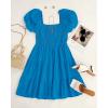 imageZESICA Womens Boho 2025 Summer Square Neck Puff Sleeve Off Shoulder Smocked Tiered Casual A Line Short Mini DressCobaltblue